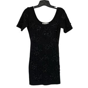 Vivienne Tam VTG 90s Holiday Whimisigoth Black Beaded Knit Bodycon Dress 1